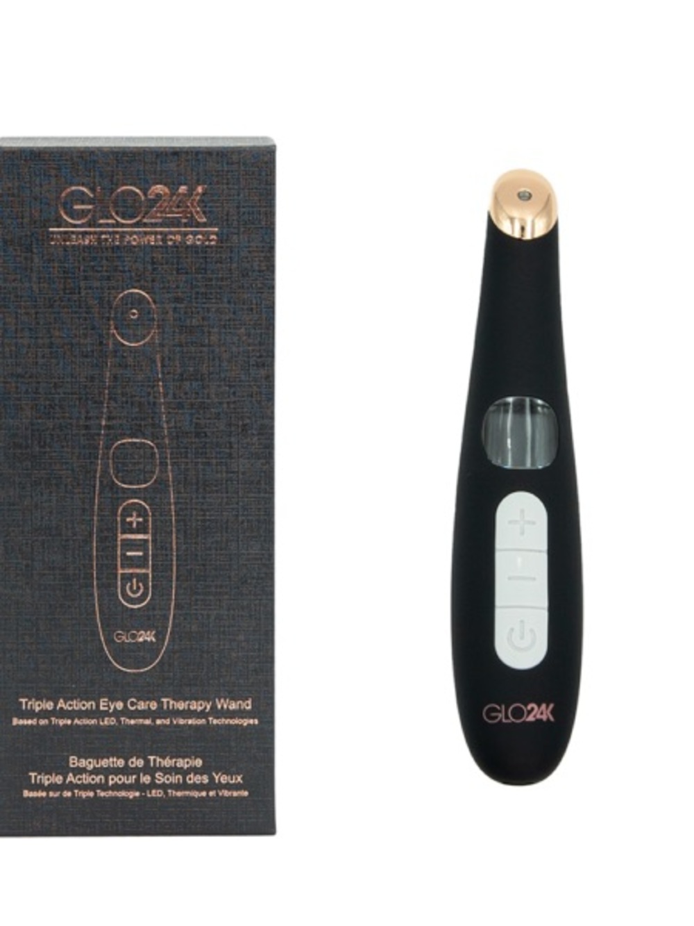 GLO24K Triple Action Eye Care Therapy Wand - Black & Rose Gold
